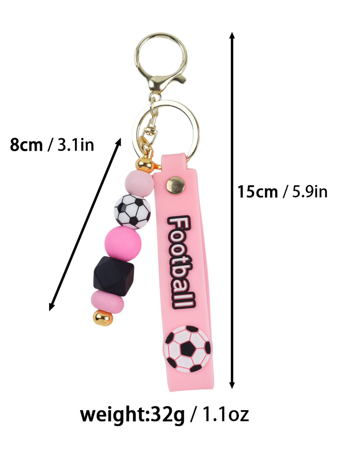 Trendy Soccer Beaded Keychain with Wrist Strap, Perfect Gift for Football Lovers, Silicone Beaded Keychain, Sports Style Soccer Bag Charm