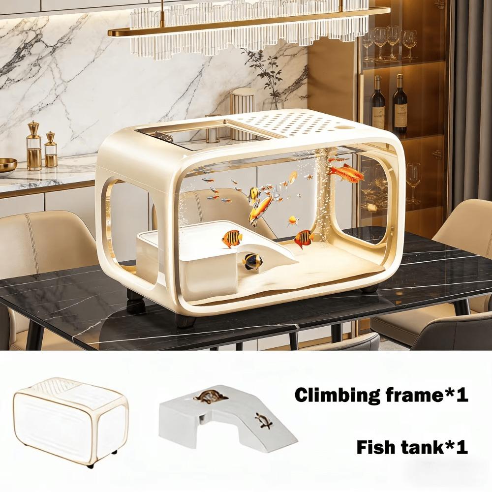 All-in-one turtle and lizard enclosure with lid, minimalist design suitable for living room decoration. Stable base with shatter-resistant construction, rectangular aquarium large-capacity tank for home use,ideal for both freshwater and saltwater breeding