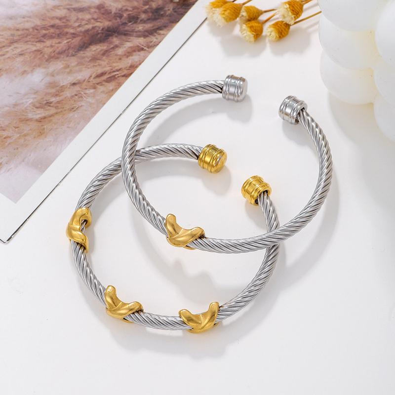 GTHIC Two Tone Twisted Spiral Knot Bracelet for Women Vintage Open Adjustable Stainless Steel Bangle Cuff Versatile Bracelet Jewelry