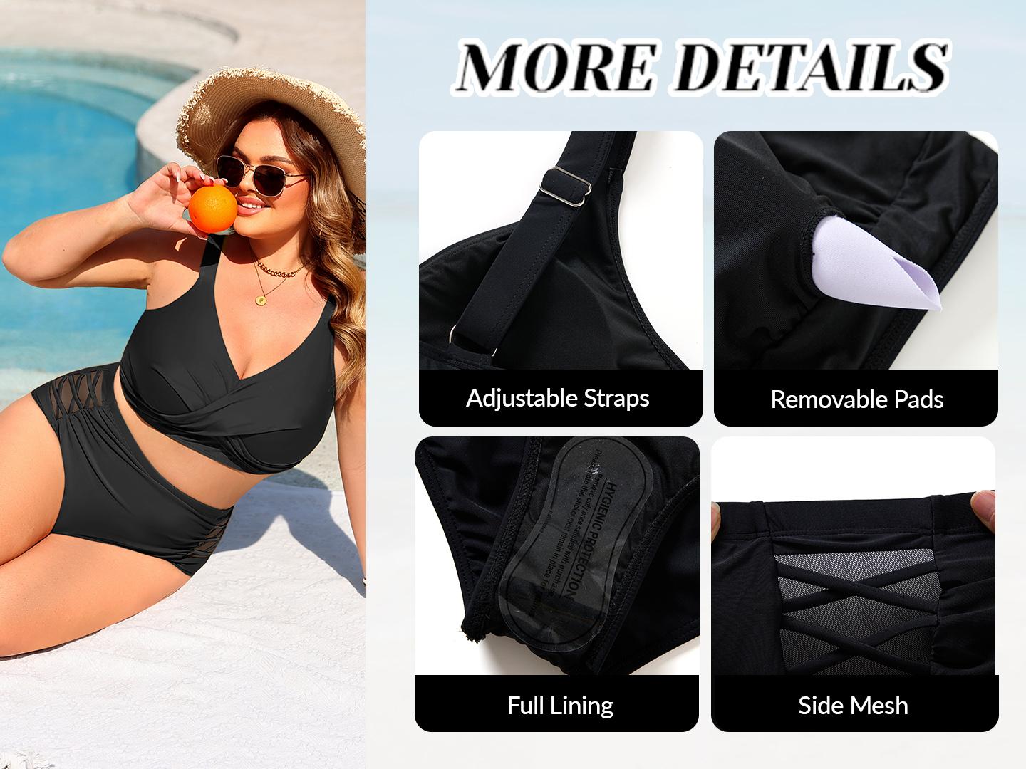 Tempt Me Plus Size Two Piece Swimsuit - High Waisted Bikini Set Tummy Control Bathing Suits for Women