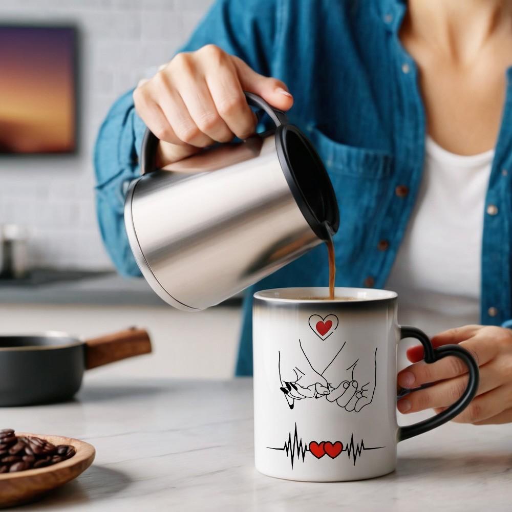 1pc Magical Color Changing Mug with Red Hearts Design - Heart-Shaped Handle, Romantic Mug for Couple's Anniversary and Valentine's Day, 11oz/325ml