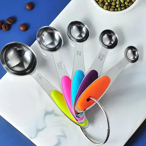 Stainless Steel Measuring Cups & Spoons Set, 5/8/13pcs/set Silicone Thickened Handle Baking Measuring Tool, Kitchen Cooking Utensils