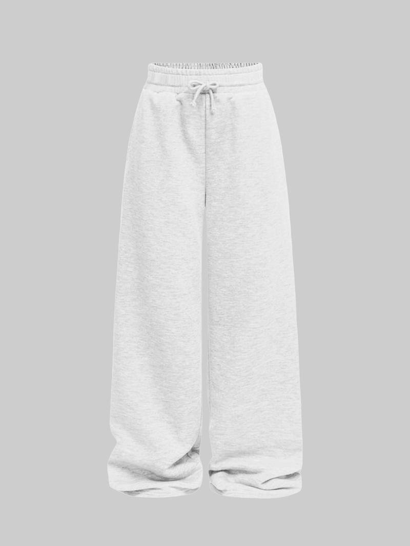 Valentine's Day Women's Solid Color Wide Leg Sweatpants with Drawstring Waist, Breathable Outdoor Running Pants for All Seasons, Fitness and Commuting Wear