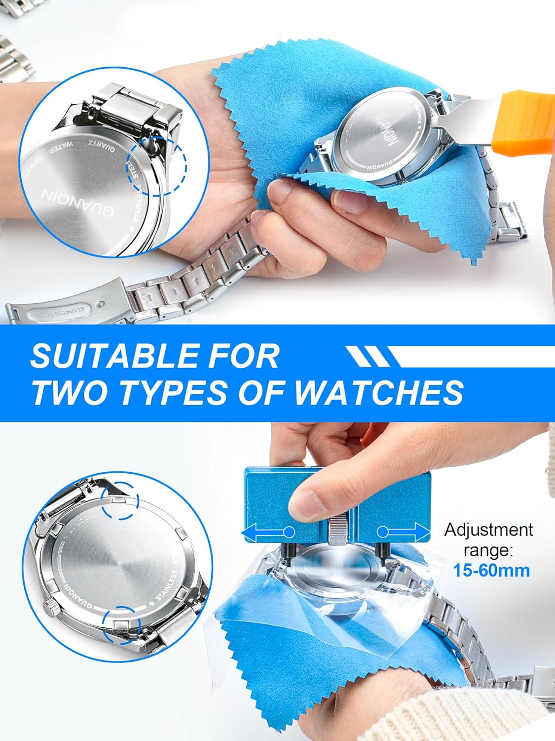 JOREST Watch Repair Tool Kit for Battery Replacement, Strap Adjustment Resizing, Watch Link Pin Remover, Watch Opening, Pry Knife Case Opener for Watch Back Removal, with Watch Hammer, Spring Bars