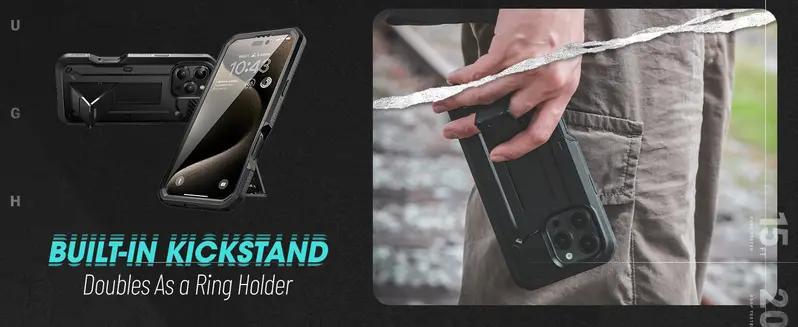 Product Introduction of SUPCASE Outdoor Protective Phone Cases Unicorn Beetle Pro for iPhone 16/16/15/14/13 with Built-in screen protector, Full-Body Rugged Design & Stand 4