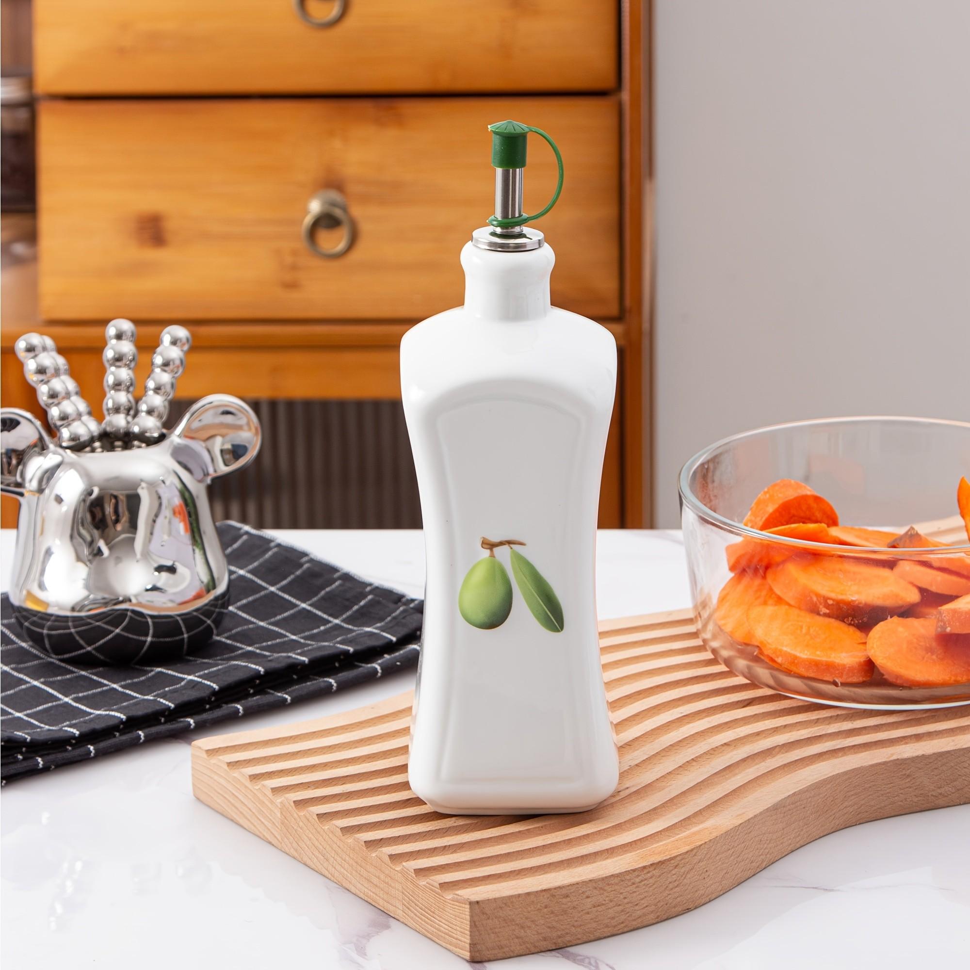 Ceramic Olive Oil Dispenser Bottle, Waist-Cut Design with Embossed Olive Pattern, Ideal for Health-Conscious Individuals, Weight Loss, Meal Planning