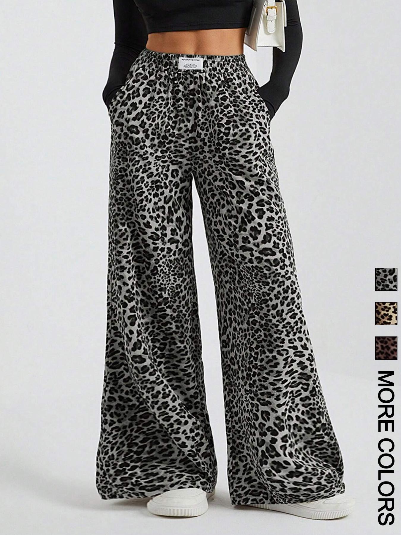 Women's Leopard Print Wide Leg Pants, Casual Loose-Fitting H-Type Trousers, Stylish Fabric Design, Perfect for Daily Wear