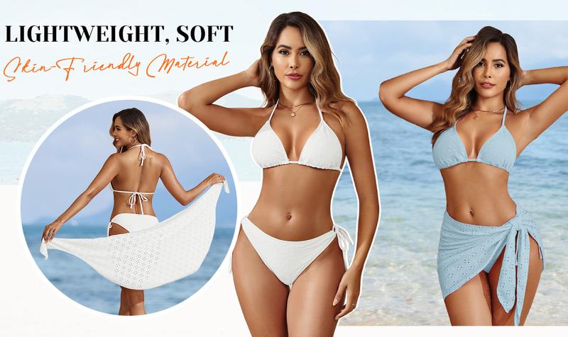 Daci Light Blue Women Three Piece Bikini Sets - Sexy String Triangle Swimsuits Halter Bathing Suits with Cover Up