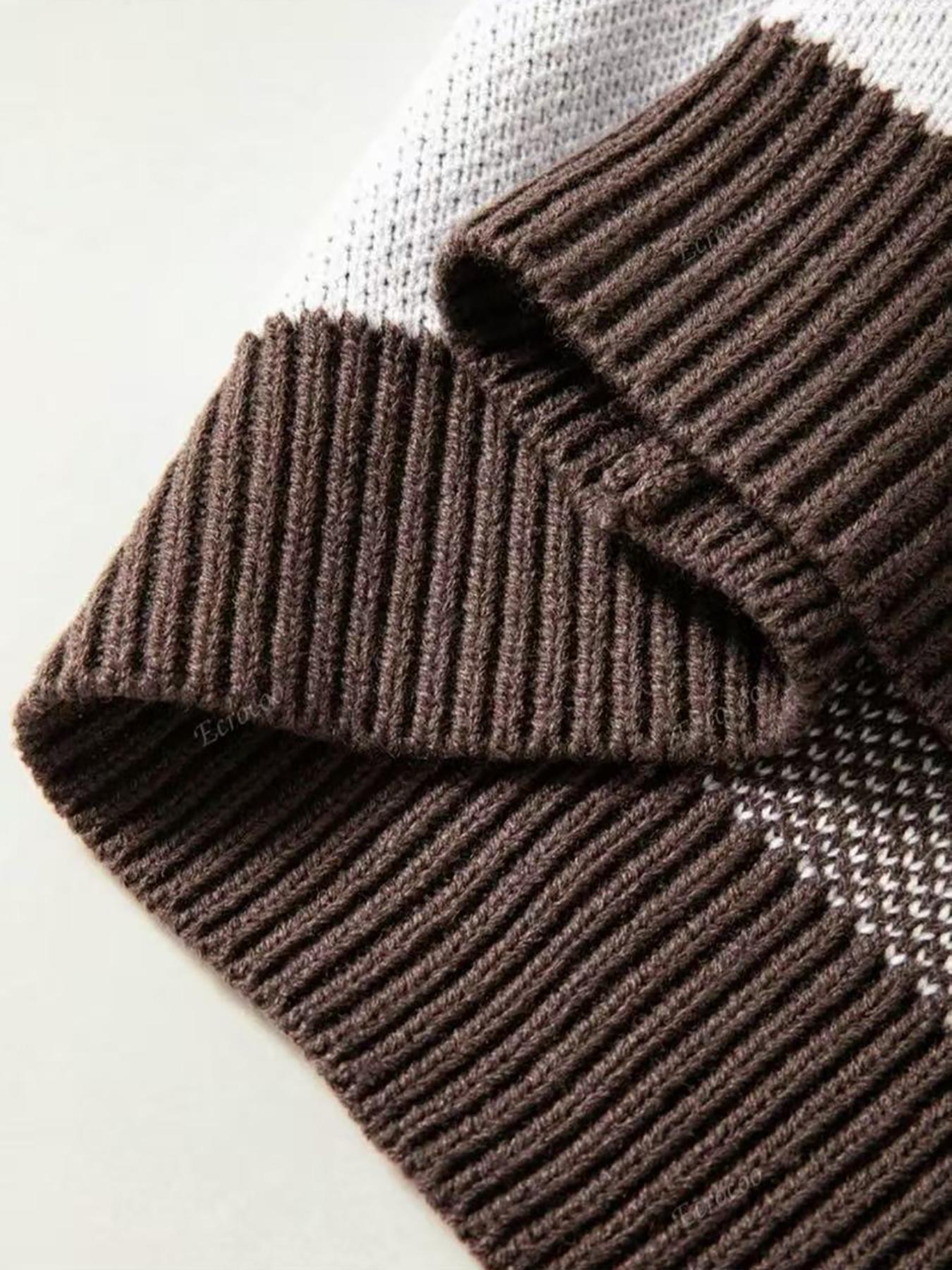 Women's Loose Fit Colorblock Sweater, Vintage Plaid Knit Pullover, Fall Winter Casual Round Neck Top, Elegant Patchwork Design, Womenswear