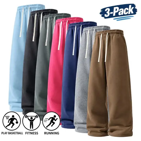 Men's Wide Leg Baggy Sweatpants - Adjustable Drawstring Elastic Waistband, Loose Fit, Soft Comfortable Fabric, Side Pockets, Multiple Color Combinations, Suitable for Fitness, Daily Wear, Home Use, Sweatpants Baggy