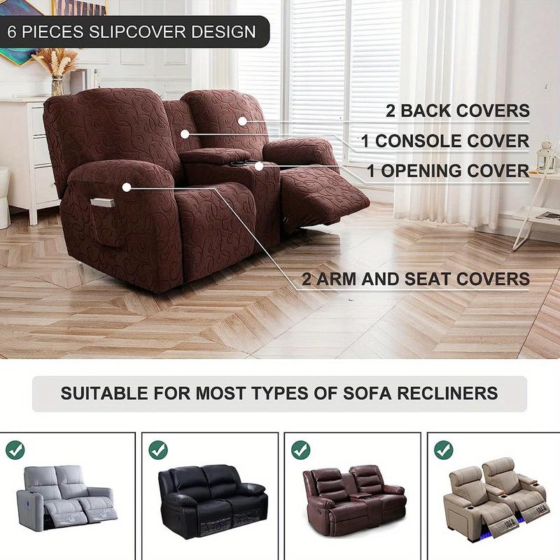 Recliner Loveseat Cover with Center Console, 2 Seater Jacquard Recliner Slipcover with Pockets, Washable Removable Cushions Protector #TikTokShopHolidayHaul