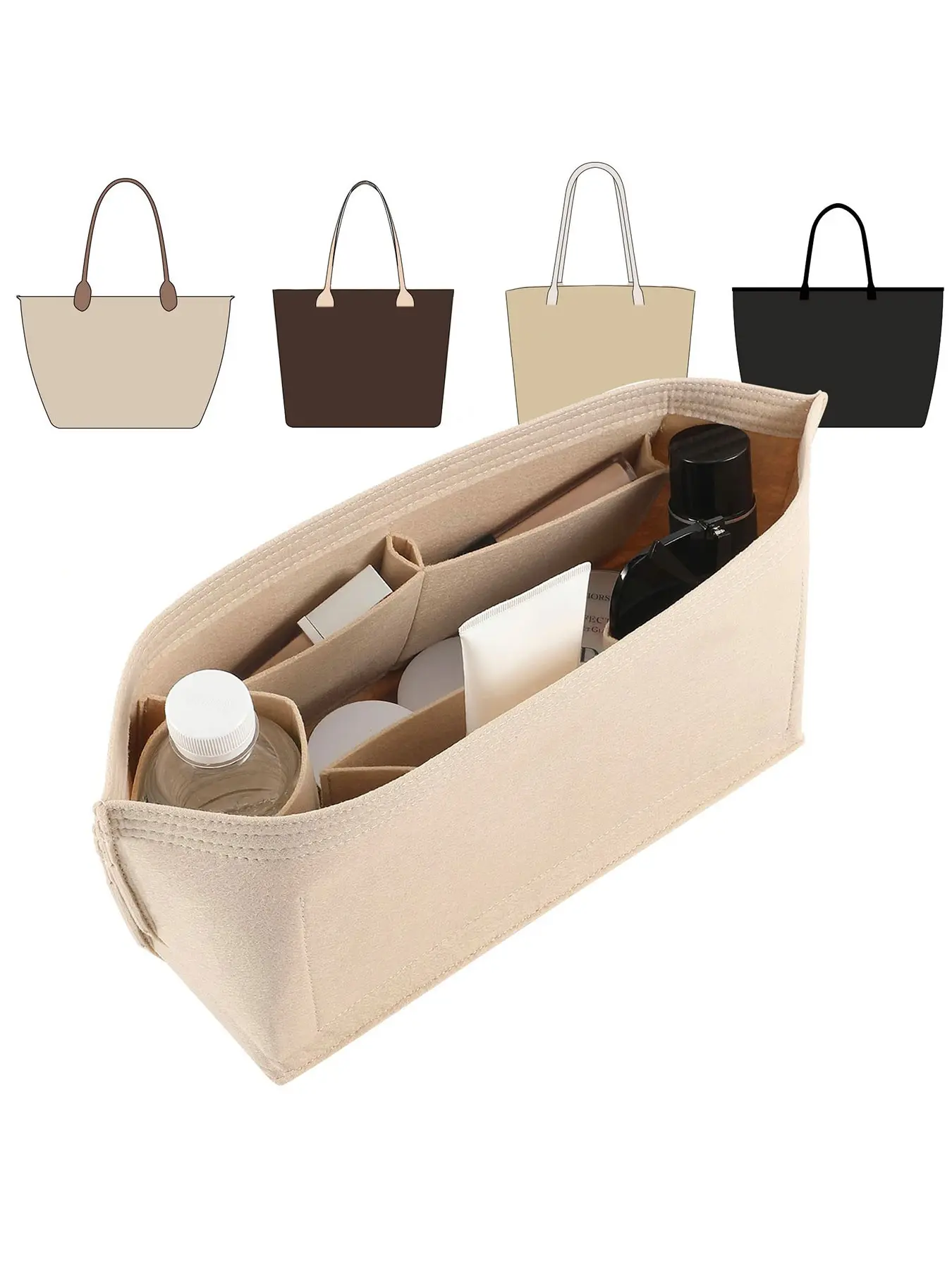 Tote Bag Organizer Insert, 2 Sizes (Medium/Large), Fits Neverfull MM/GM & Le Pliage M/L, Multi-Pocket Felt Purse Liner, Keep Bag Tidy & Shaped
