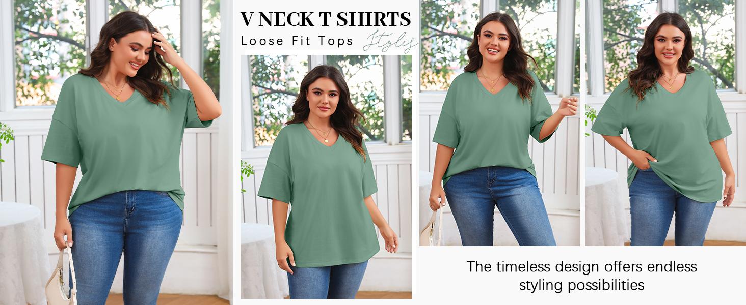 Tankaneo Women's Plus Size V Neck T Shirts Summer Half Sleeve Tees Casual Loose Fit Cotton Tunic Tops Tankaneo Women's Plus Size V Neck T Shirts Summer Half Sleeve Tees Casual Loose Fit Cotton Tunic Tops
