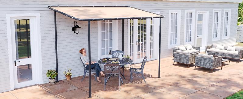 Aoxun Lean-to Gazebo 10x12 Ft Metal Frame Waterproof Roof UV Protection Khaki Wall Mounted Patio Cover for Outdoor Backyard Garden UPF50+ Sun Protection storage