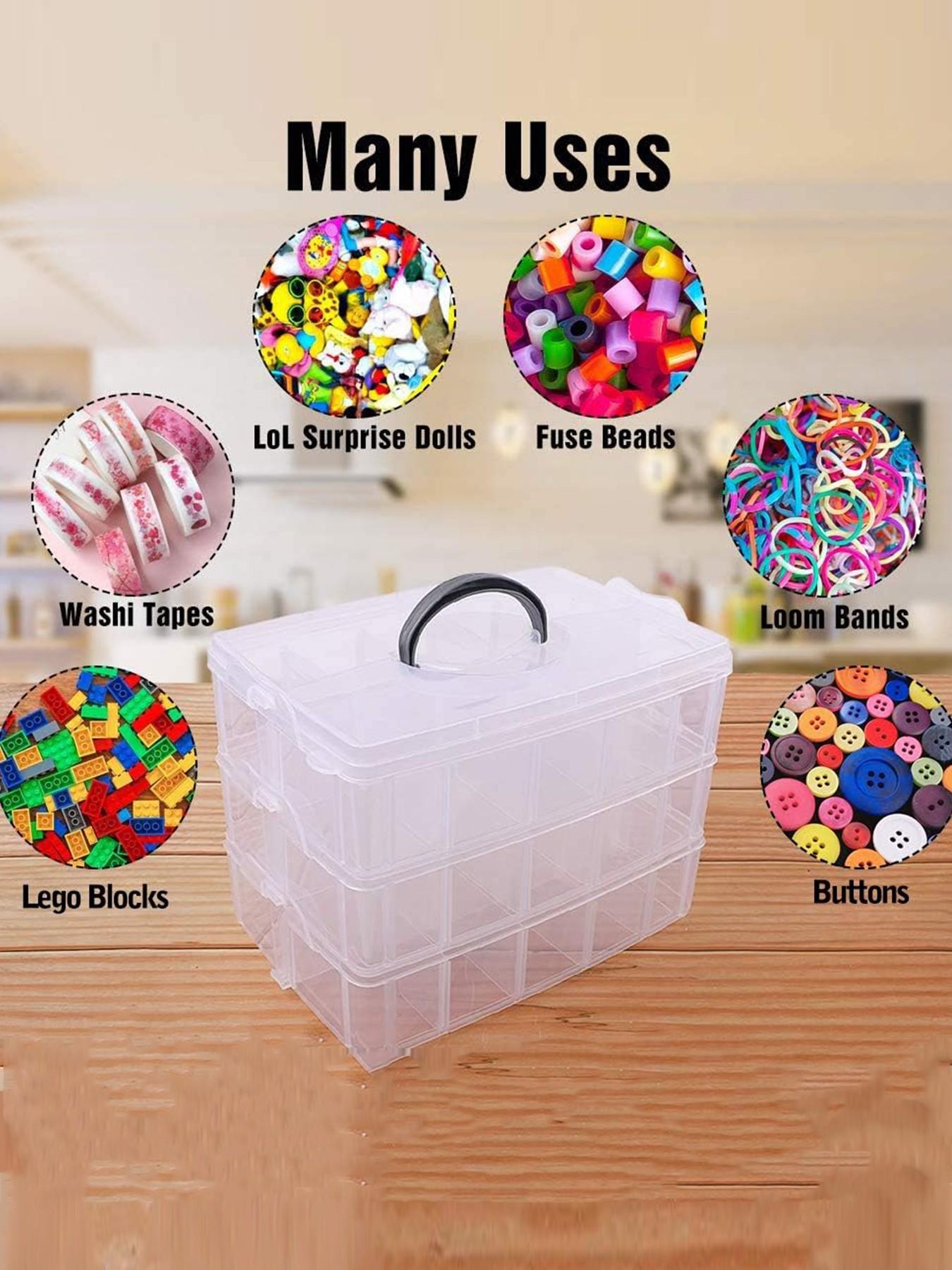 Three-Layer Stackable Storage Container Box with Dividers, 30 Compartments, Bead Organizer for Art Crafts, Jewelry Storage Solution