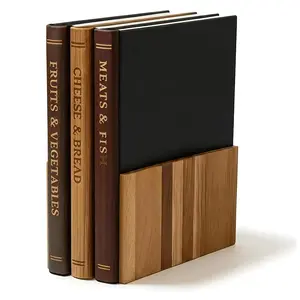 Functional Cutting Board Set with Stand -Book-Shaped Wooden Chopping Boards Labeled for Meat, Fish, Cheese, Bread, Fruits & Vegetables - Decorative Kitchen Gift Statement Piece for Counter top