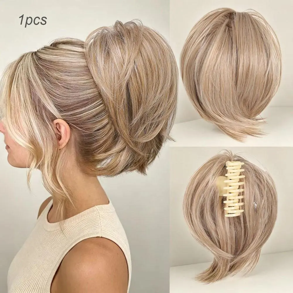 Short Wolf Tail Clip-In Ponytail Wig, Messy Layered Fake Hair Bun, Daily Versatile Invisible Hair Bundle, Lazy Person's Hairstyle Pack