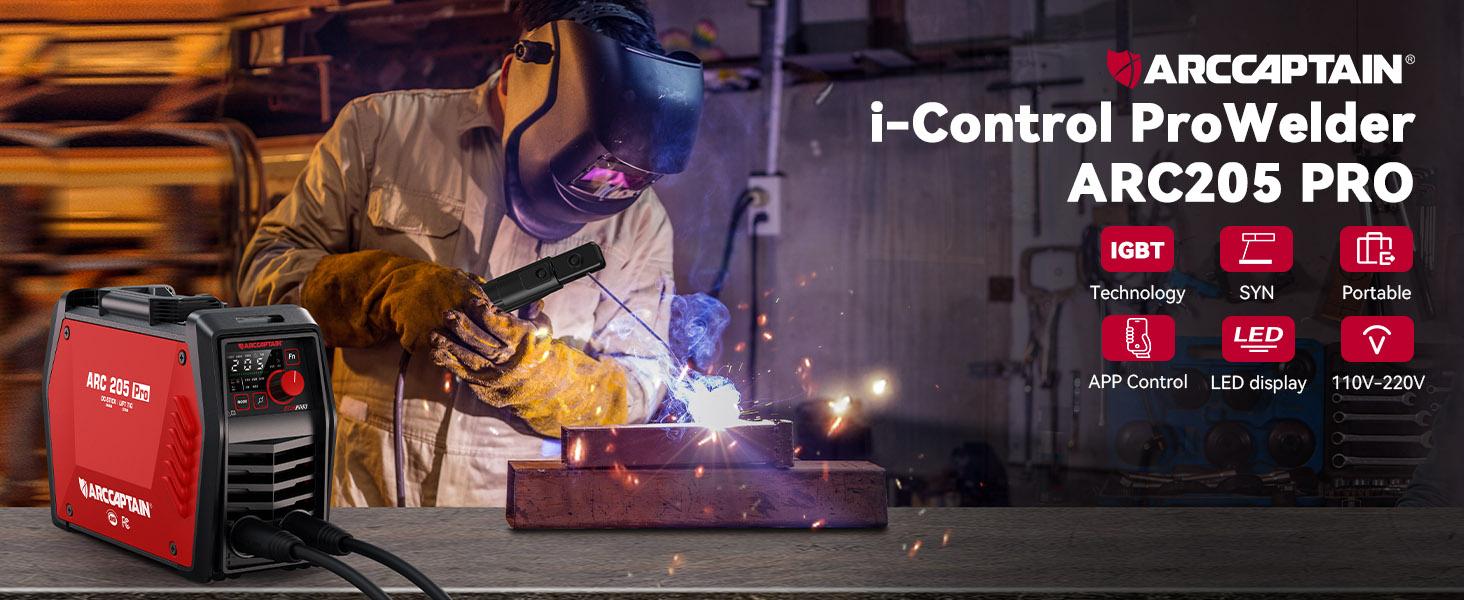ARCCAPTAIN iControl ARC205 Pro Stick Welder, [APP Control] 205Amp ARC/Lift TIG Welding Machine, Large LED Display, IGBT Inverter 110V/220V MMA Welder with Hot Start, Arc force, and Anti-Stick Dual Voltage TIGStickArc Welder