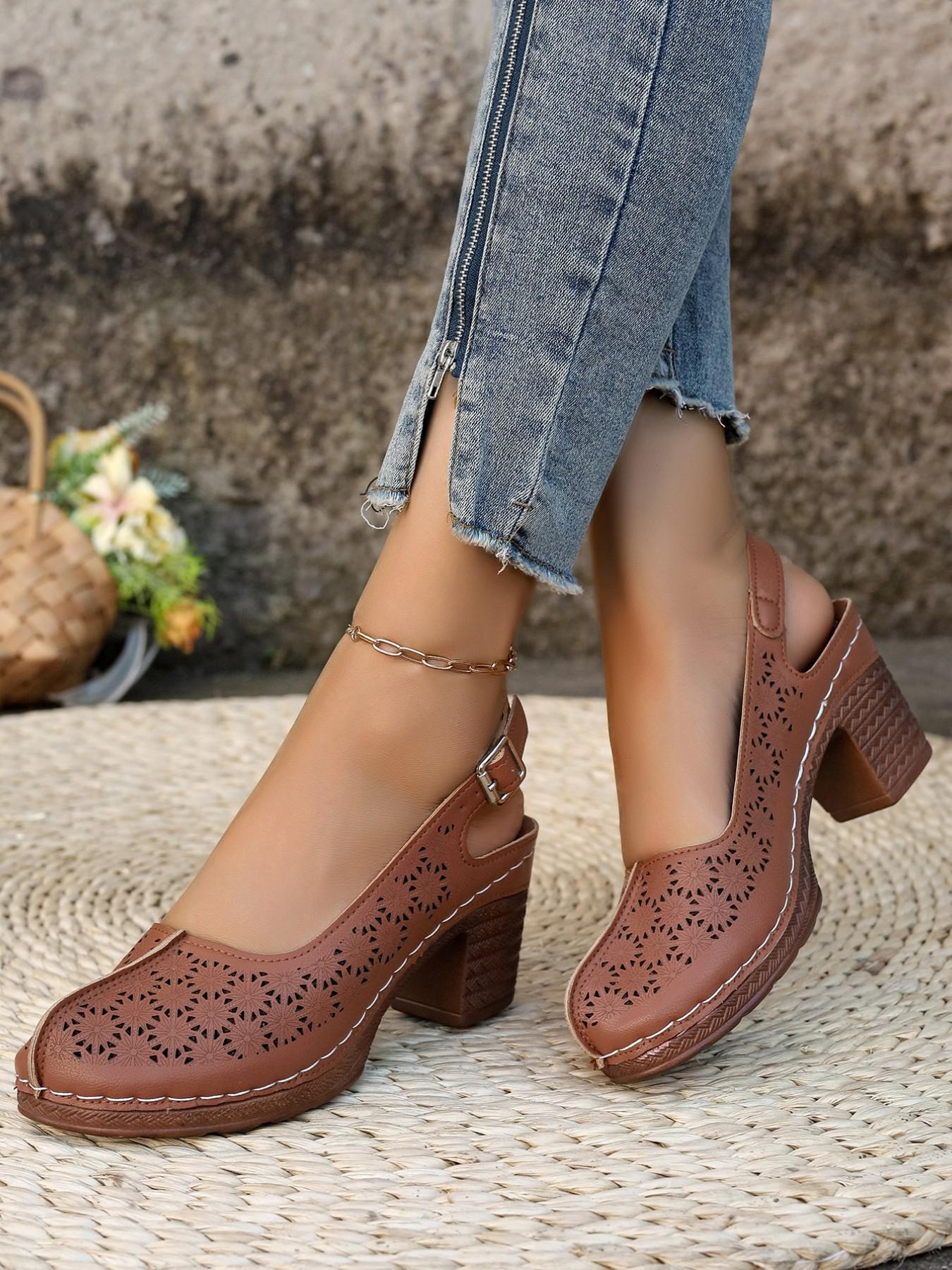 Elegant Hollow Out Women's Sandals, Secure Closed-Toe, Fashionable Slingback, Lightweight Comfort, Breathable, Perfect for Summer Outdoor Activities