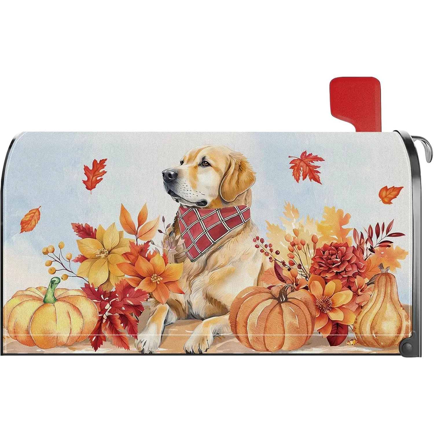 Fall Golden Retriever Pumpkin Mailbox Cover  Standard Size 21x18 Inch Fall Autumn  Decorative  Letter Box Wrap Decor Garden Yard Decoration