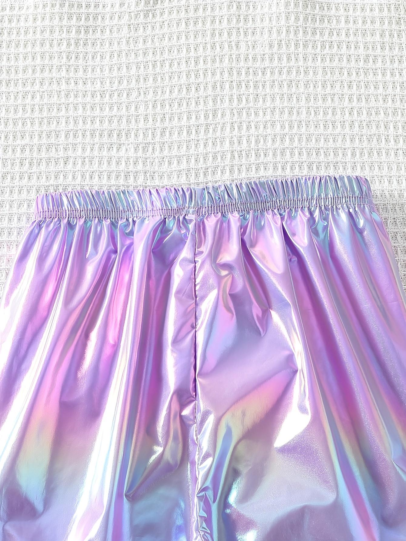Girls' Fashionable and Unique Cool Holographic Flap Pocket Pants