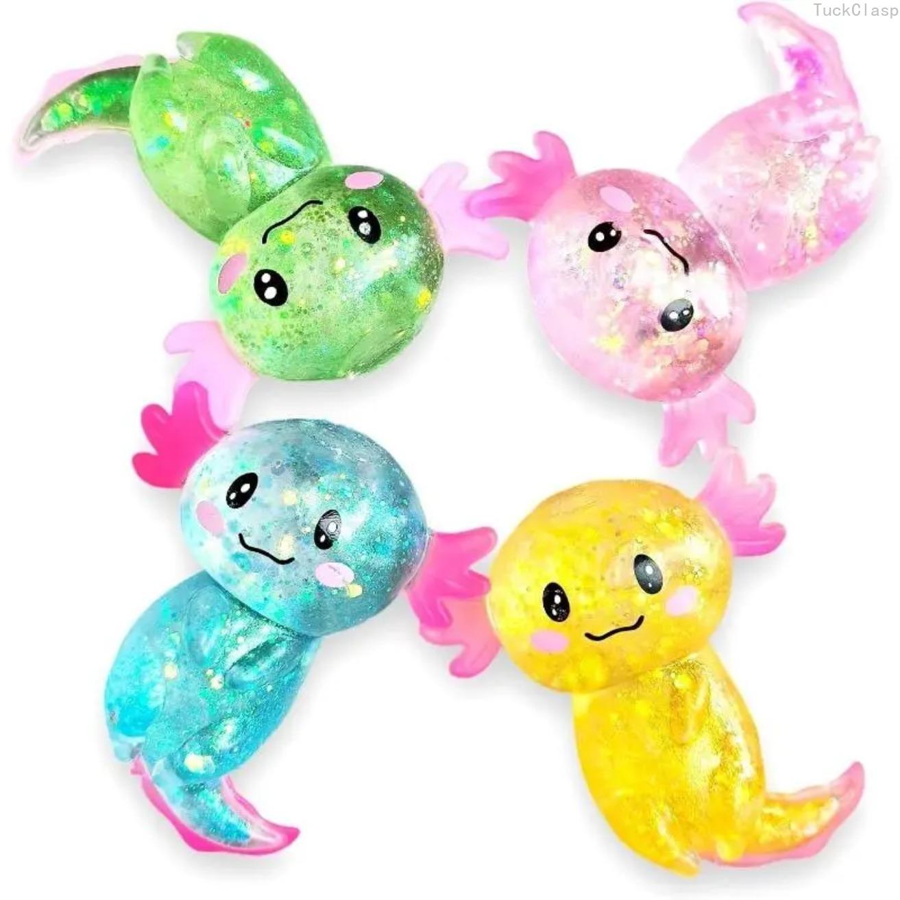 4pcs Axolotl Squishy Stress Relief Toy Glitter Fidget Toys Cute Malt Sugar Axolotl Toy Fidget Toys Adults Fidget Toys for Kids Youth Adult, Party Favors Anxiety Relief Taba Squishy Toys Gift(4pcs)
