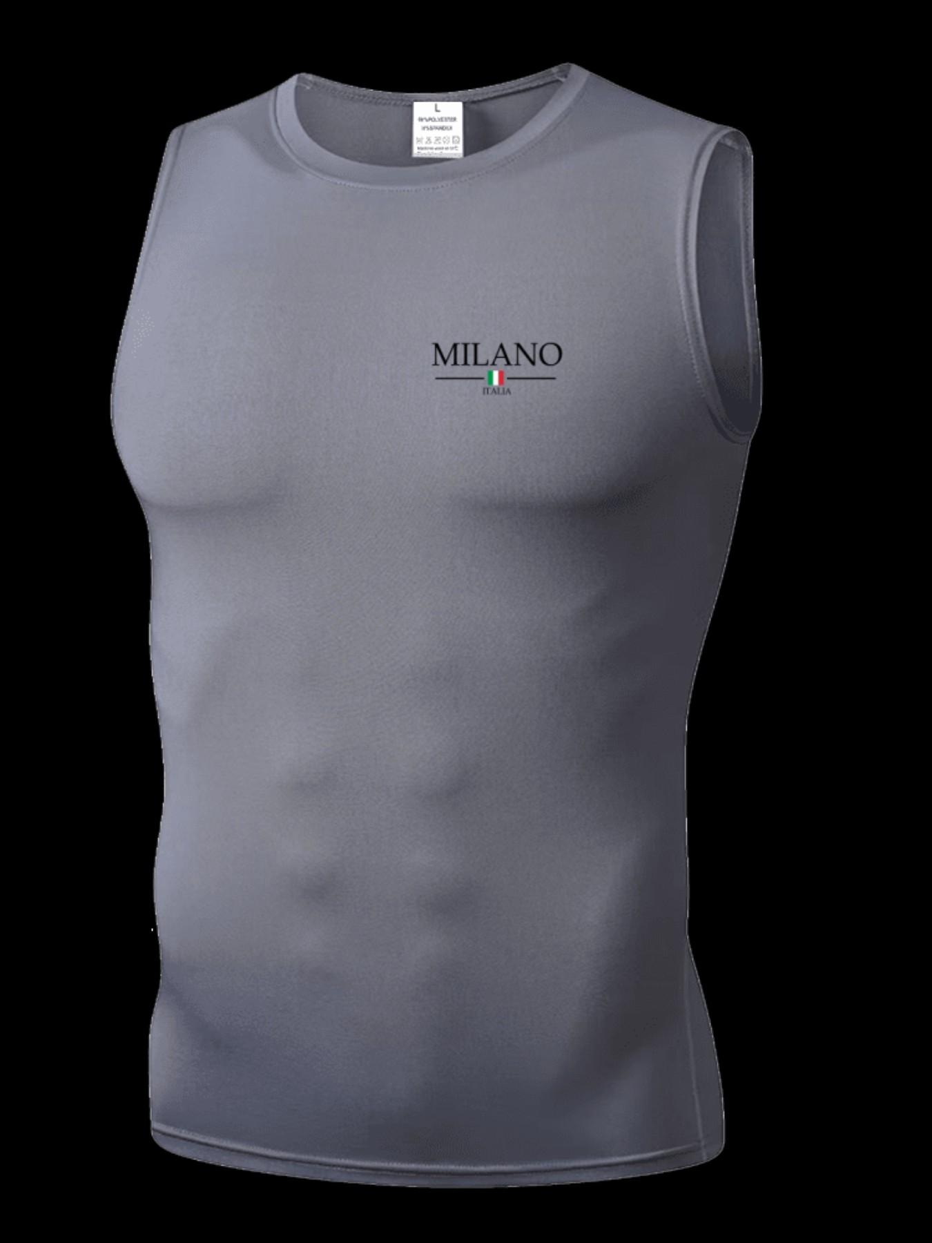 Men's Short Sleeve Sporty Top, Milano Pattern Print, Slim-Fit, Breathable & Moisture-Wicking, Ideal for Gym, Running, Boxing, Outdoor Activities