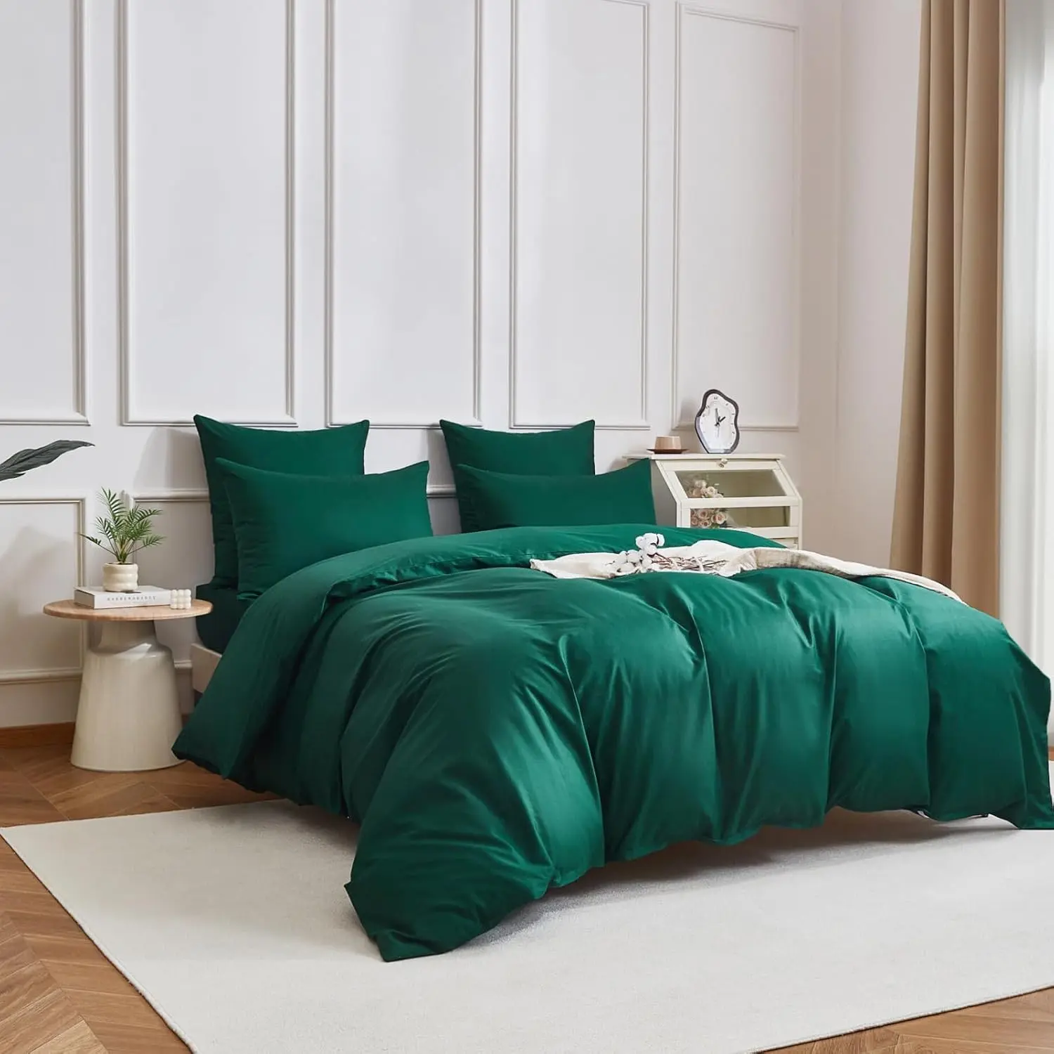 Emerald Green Duvet Cover Set King Size 100% Cotton Soft Percale Bedding