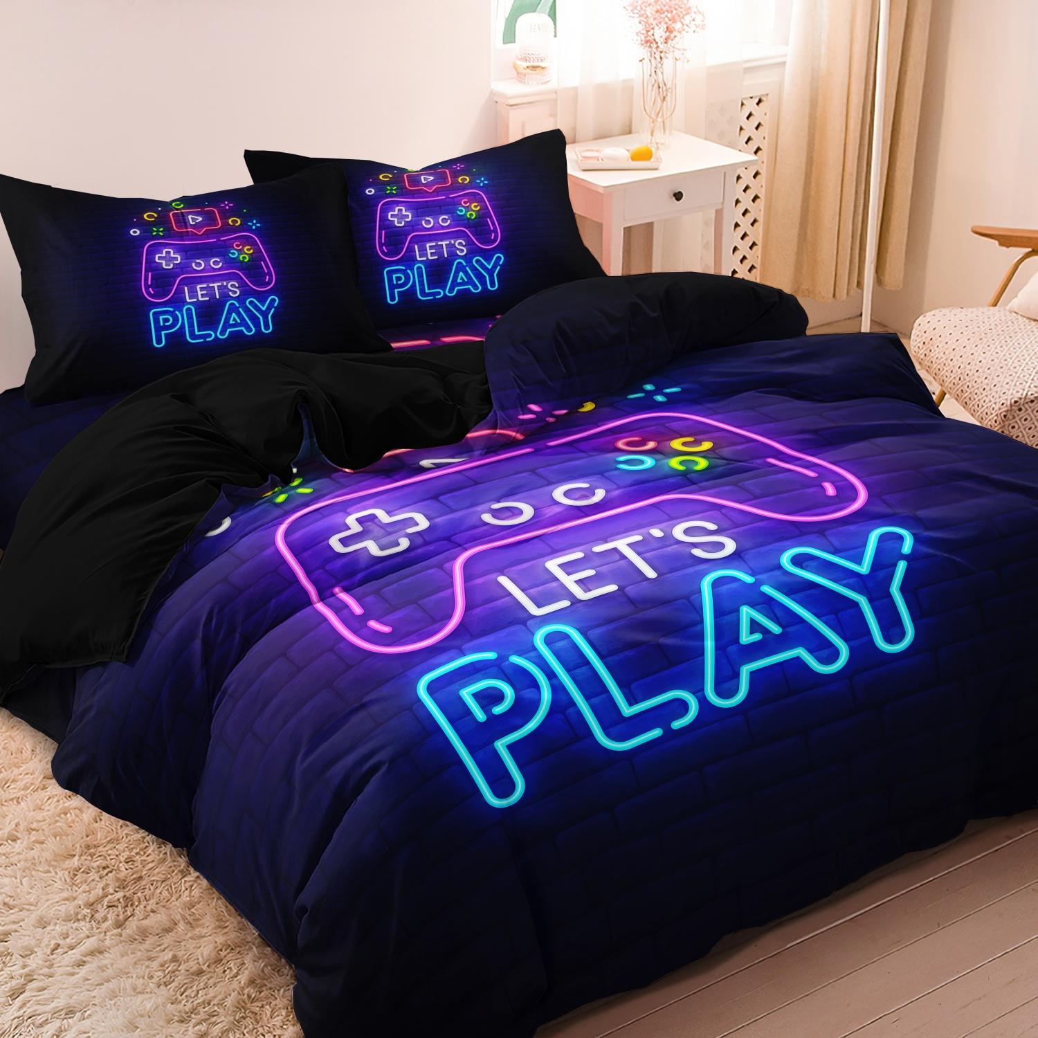 Video Game Controller Mouse Keyboard Headphone Pattern - Modern Fashionable Cool Gamepad Print - Boys Youth Gaming Equipment Bedding Set - 3pcs Duvet Cover Set (1Duvet cover+2Pillowcase ，No quilt)