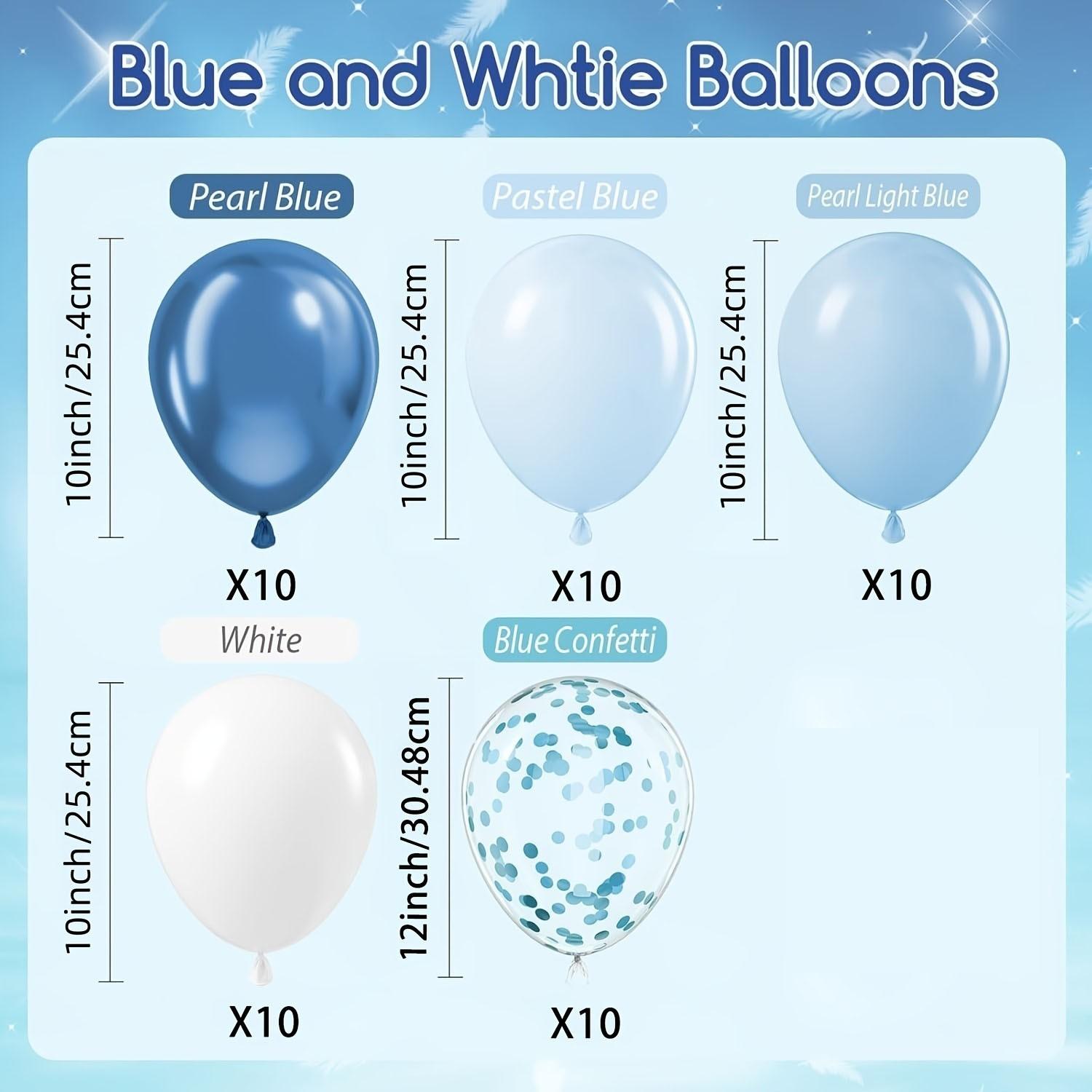 50 blue and white balloons 10/12 inches, including blue sequins and white balloons, suitable for bridal showers, weddings, birthdays, and party decorations