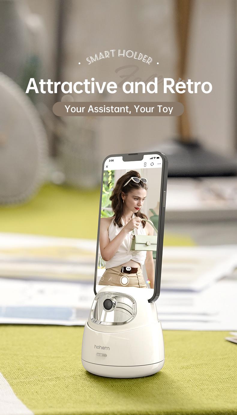 Hohem GO Auto Face Tracking Phone Holder, Auto Face Tracking Tripod for iPad &Tablet,360° and 30° Rotation 2-Axis AI Auto Tracking Tablet & Phone Holder with Gesture Control for Live Streaming Vlog Video Recording, Suitable for Android & iPhone 17 series