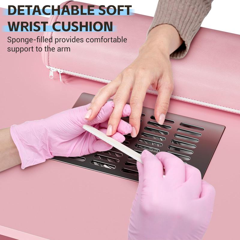 Beauty Salon Resistant with Drawers & Cabinet, Nail Desk Station for Nail Tech with Electric Downdraft Vent & Locking Castors & Wrist Cushion, Manicure Table Nail Desk for Spa Beauty Salon