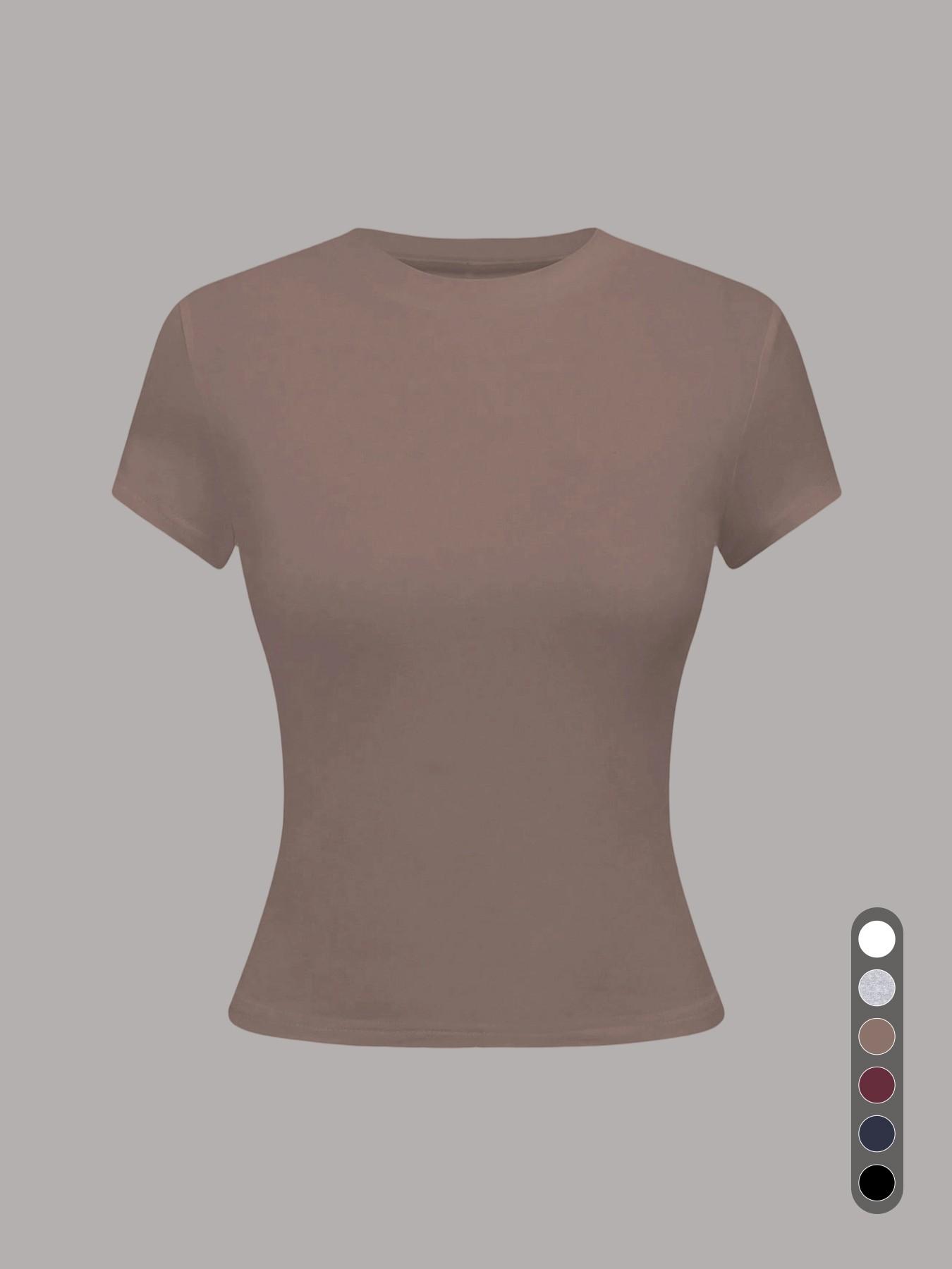 2026 New Arrival Women's Crew Neck Short Sleeve Fitted T-Shirt, Solid Color Slim Fit Basic Crop Tee, Soft Stretchy Breathable Casual Top for Daily Streetwear Shopping and Vacation Outfits All Season Summer