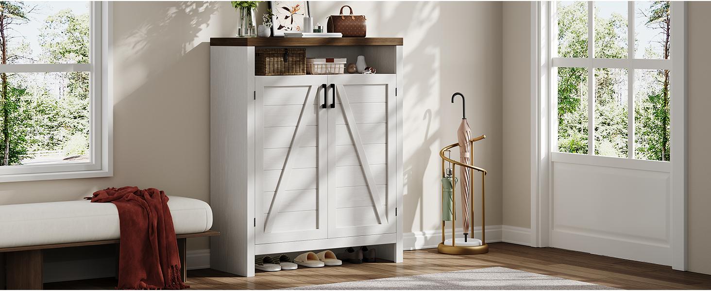 【SPOTLIGHT DAY】ONBRILL 6-Tier Shoe Cabinet with Doors, Farmhouse Shoe Storage Cabinet with Adjustable Shelves, Large Capacity Wooden Shoe Rack Organizer for Entryway, Closet, Hallway, Living Room