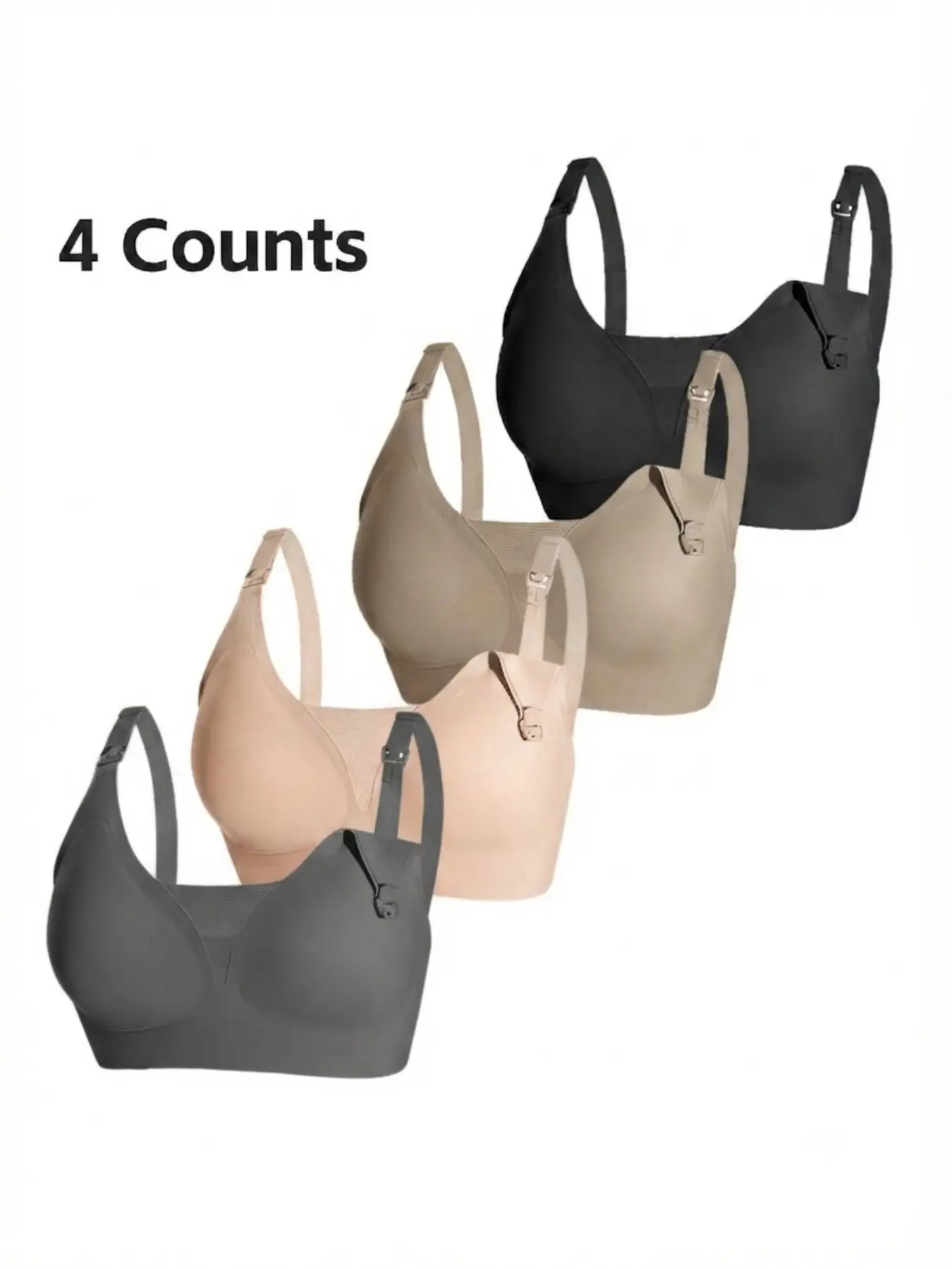 4-Piece Jelly Comfort Nursing Bra Set, Ultra-Soft Pregnancy & Breastfeeding Maternity Underwear Wireless Bras, No Underwire Support, Elegant Adjustable Strap Design