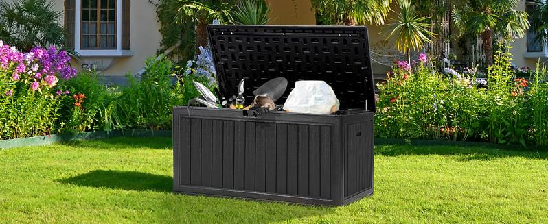 DWVO 90 Gallon Large Deck Box with Side Handles, Outdoor Double-Wall Storage for Patio Furniture Cushions, Garden Pool Accessories, Water Resistant & Lockable