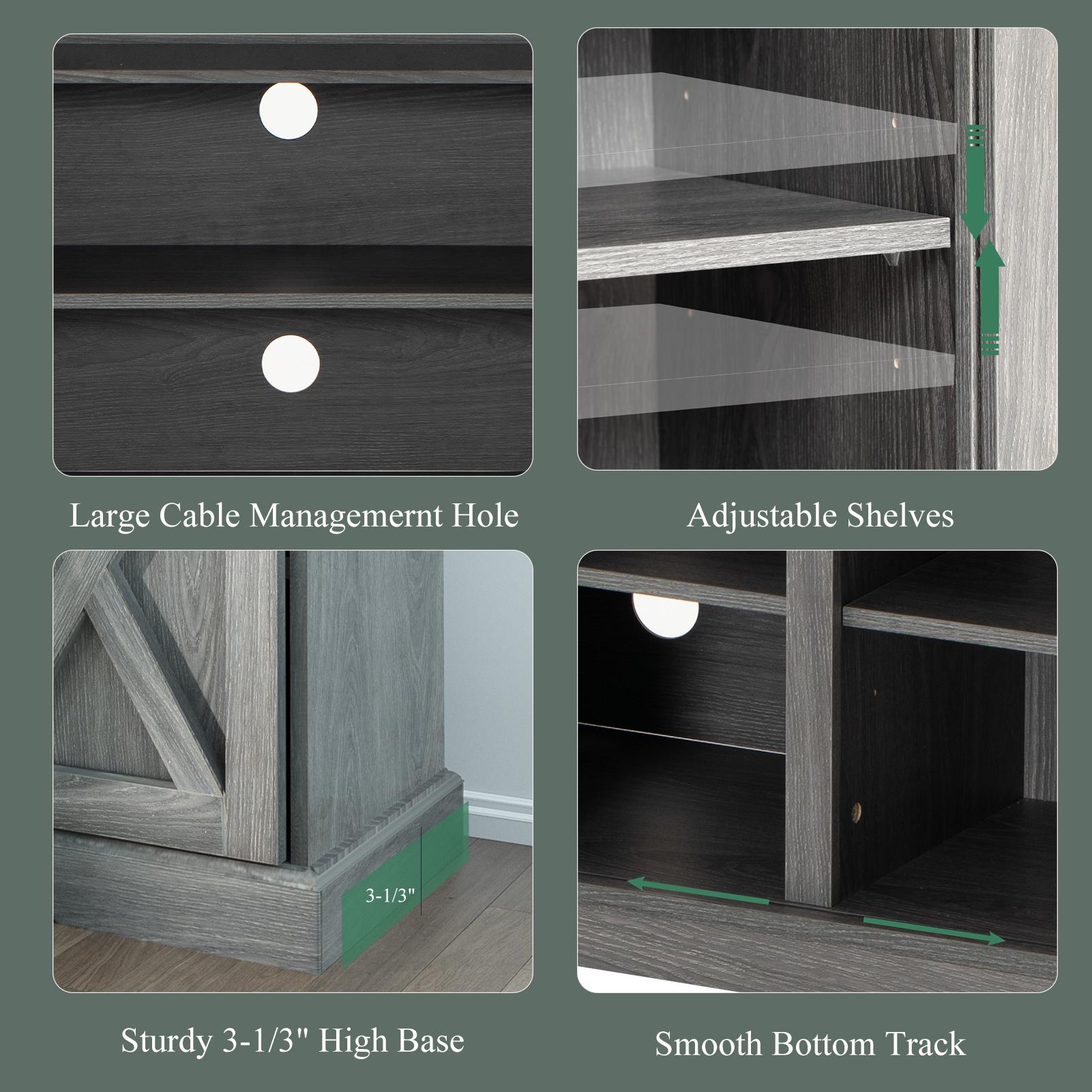 Farmhouse TV Stand for 70/75/80 Inch TV, 58/70 inch Entertainment Center Storage Cabinets with Sliding Barn Doors, Media Console Cabinet for Living Room, White/Grey/black