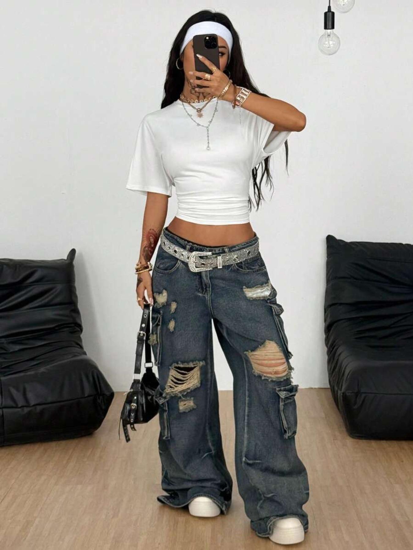 Women's Summer Casual Y2K Basic Loose Ruched Short T-Shirt, Elastic Street Style Tee for Daily Wear & Back to School