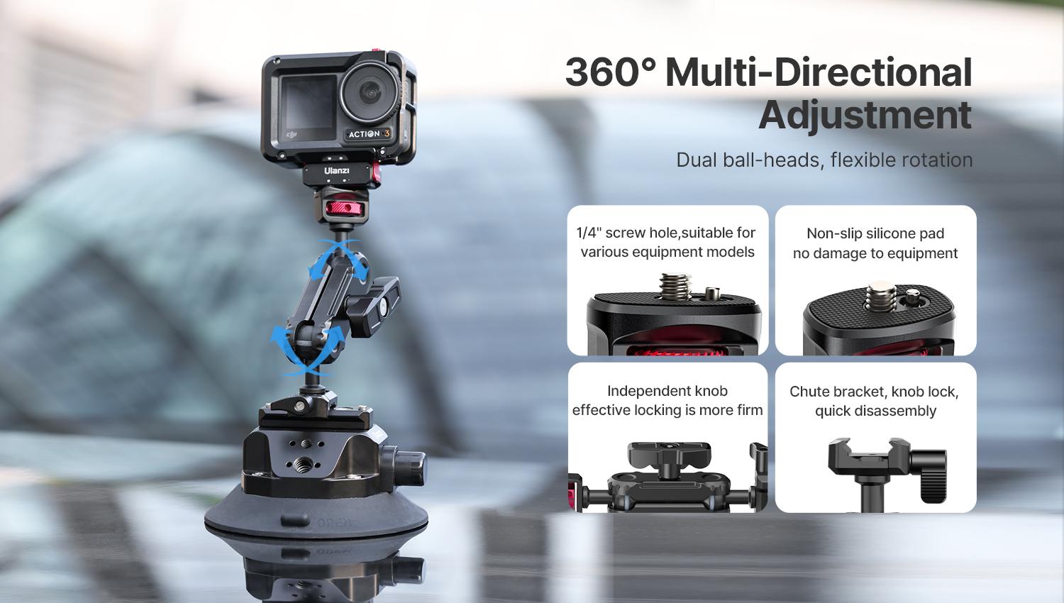 Camera Suction Cup Mount for Gopro - ULANZI SC-02 4.5in Pump-actived Vacuum Suction Mount w Quick Release NATO Magic Arm Car Boat Windshield Window Mount Compatible with Go pro Nikon Canon Sony DSLR