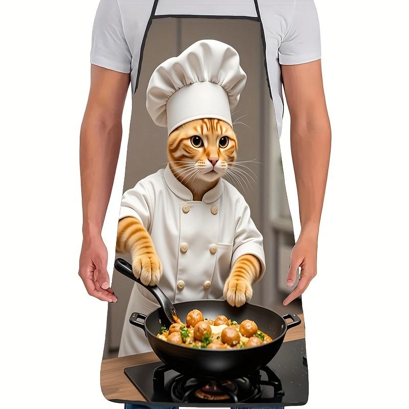 Men'S Polyester Apron | Cartoon Chef Cat Design | Adjustable Neck Strap | Non-Stretch Fabric | All-Season Kitchen Wear | Durable & Easy to Care | Ideal for Cooking Enthusiasts | Playful Kitchen Accessory | Sturdy Apron