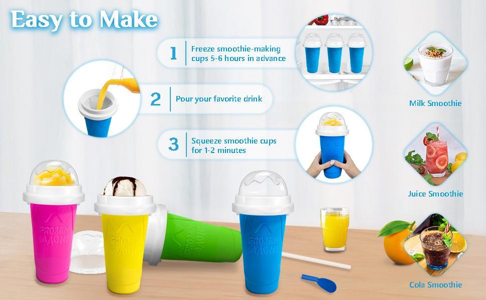 2 PCS Slushy Cups, Quick Frozen Magic Slushie Cup, Reusable Slushy Maker Cup, Food Grade Silicone Slushie Maker, Modern Double Layer Slushie Maker Cup for Smoothies Drinks Milkshake & Ice Cream,  Portable Homemade Squeeze Slush Cup, Icee Slushie Machine