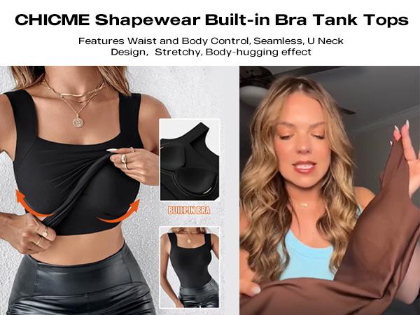 ChicMe Women's U Neck Shapewear Built-in Bra Tank High Strechy Sleeveless Slim Fit Tops Camisole ChicMe Women's U Neck Shapewear Built-in Bra Tank High Strechy Sleeveless Slim Fit Tops Camisole