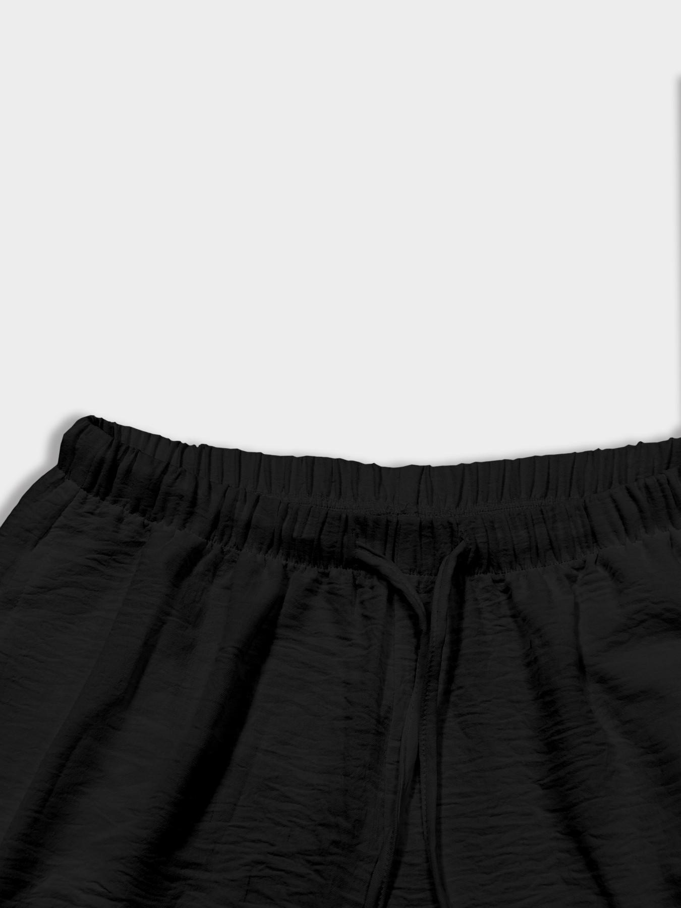 tiktokshopspringglowup Black ribbed sleeveless button top+wide leg drawstring pants set | Easy, quiet and luxurious, slim fit crop top, flowing and comfortable pants, all casual and fashionable # OOTD # ViralFashion