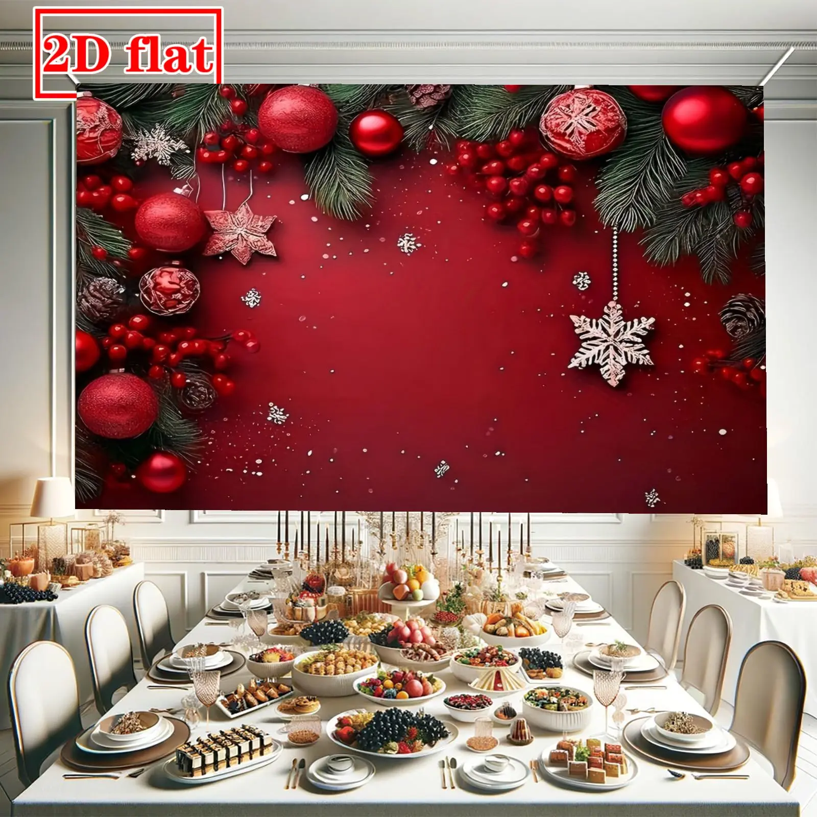 1PC 2D Polyester Christmas Photo Backdrop - HD Red Pine Branch & Snowflake Print, Non-Reflective, Wrinkle-Resistant, Foldable, Lightweight, Machine-Washable, Reusable, for Christmas Party Photoshoots, Indoor-Outdoor Decor