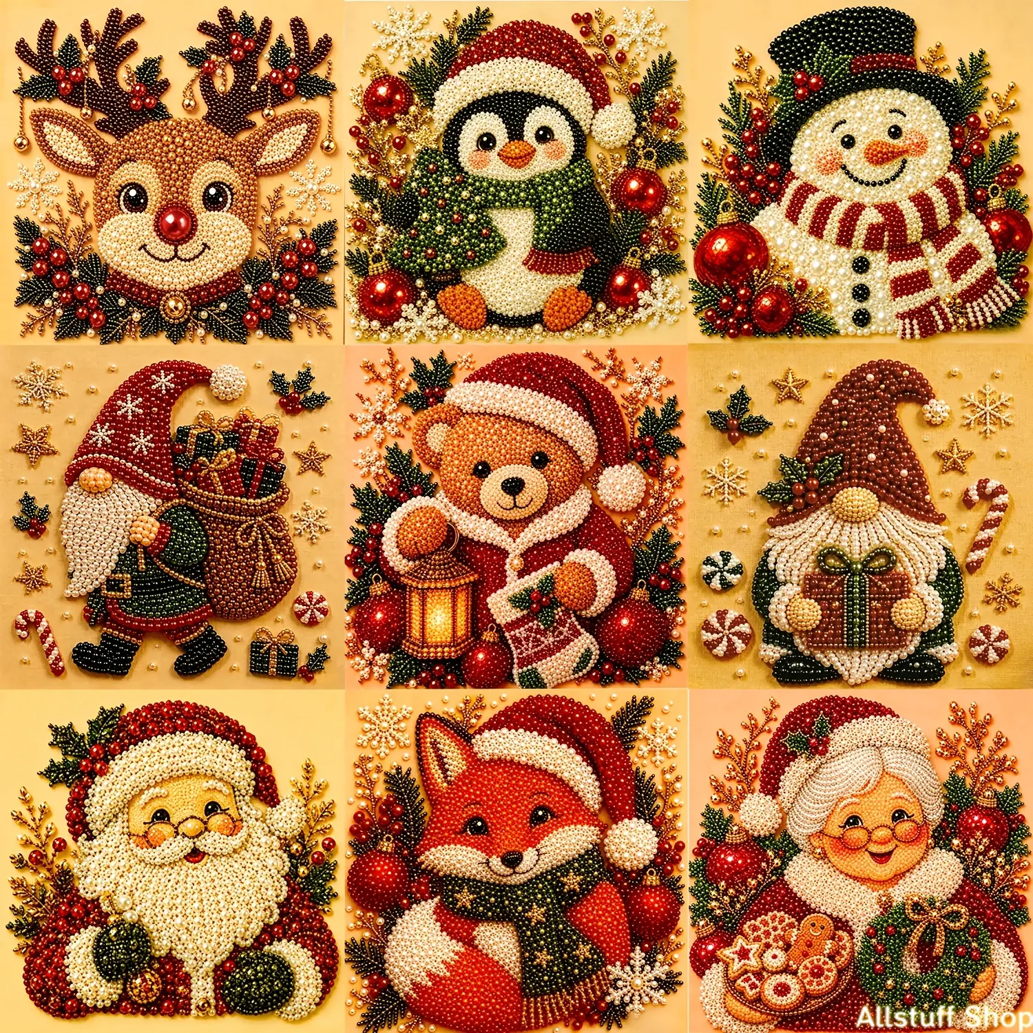 New Christmas Pearl Art 5D Diamond Painting Craft Kit - Reindeer, Santa Claus, Snowman, Gnome, Fox Designs - DIY Bag Accessory for Adults & Beginners, Winter Home Decor Wall Art, Party Gift (Frame Not Included)