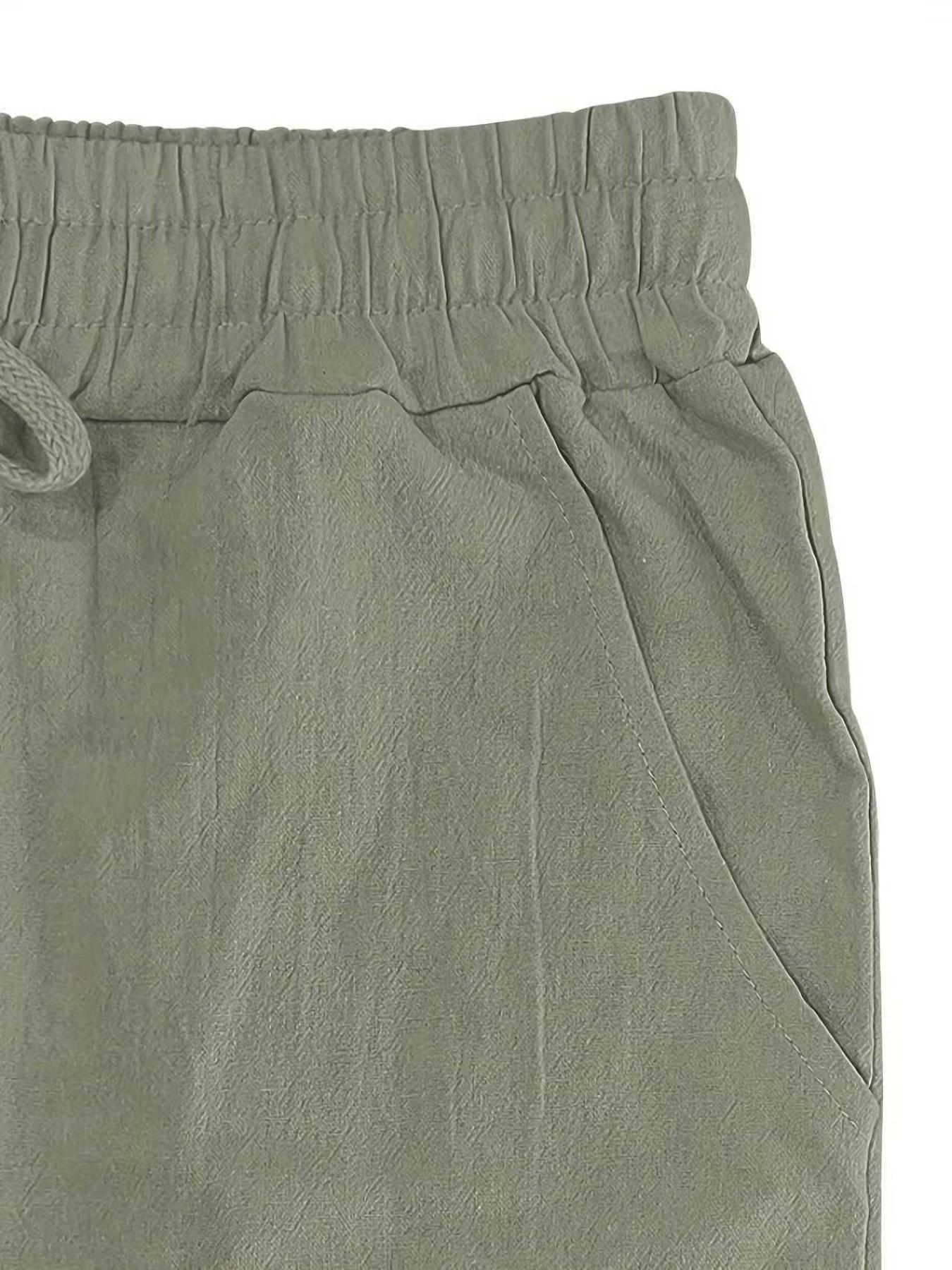 Men's Linen Cargo Pants with Drawstring Waist, Multiple Pockets, Straight Leg, Breathable Outdoor Beach Casual Long Pants