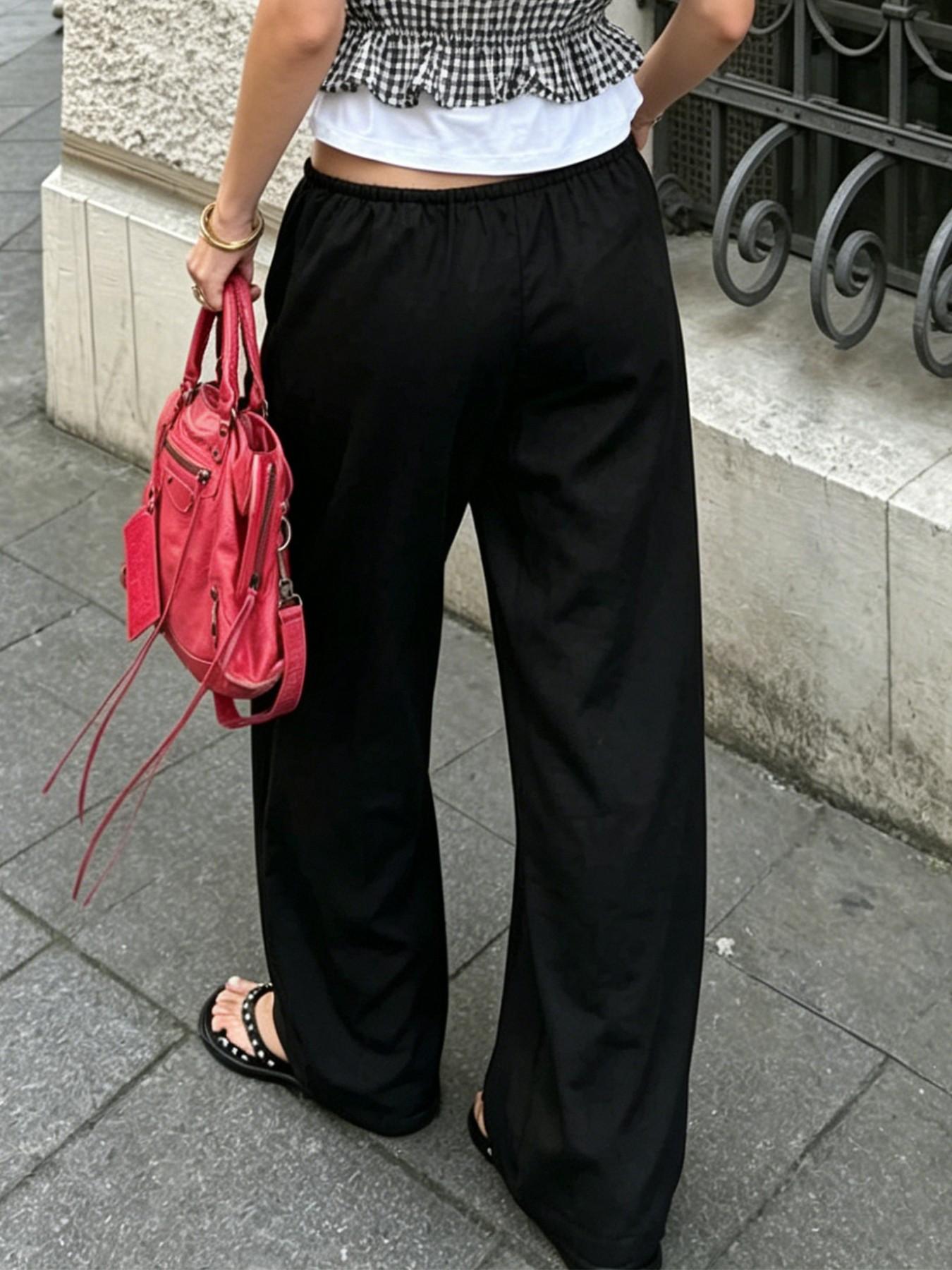 Women's Elastic Waist Wide-Leg Pants, Loose Fit Casual Linen Trousers, Suitable for Street Style and Everyday Wear.