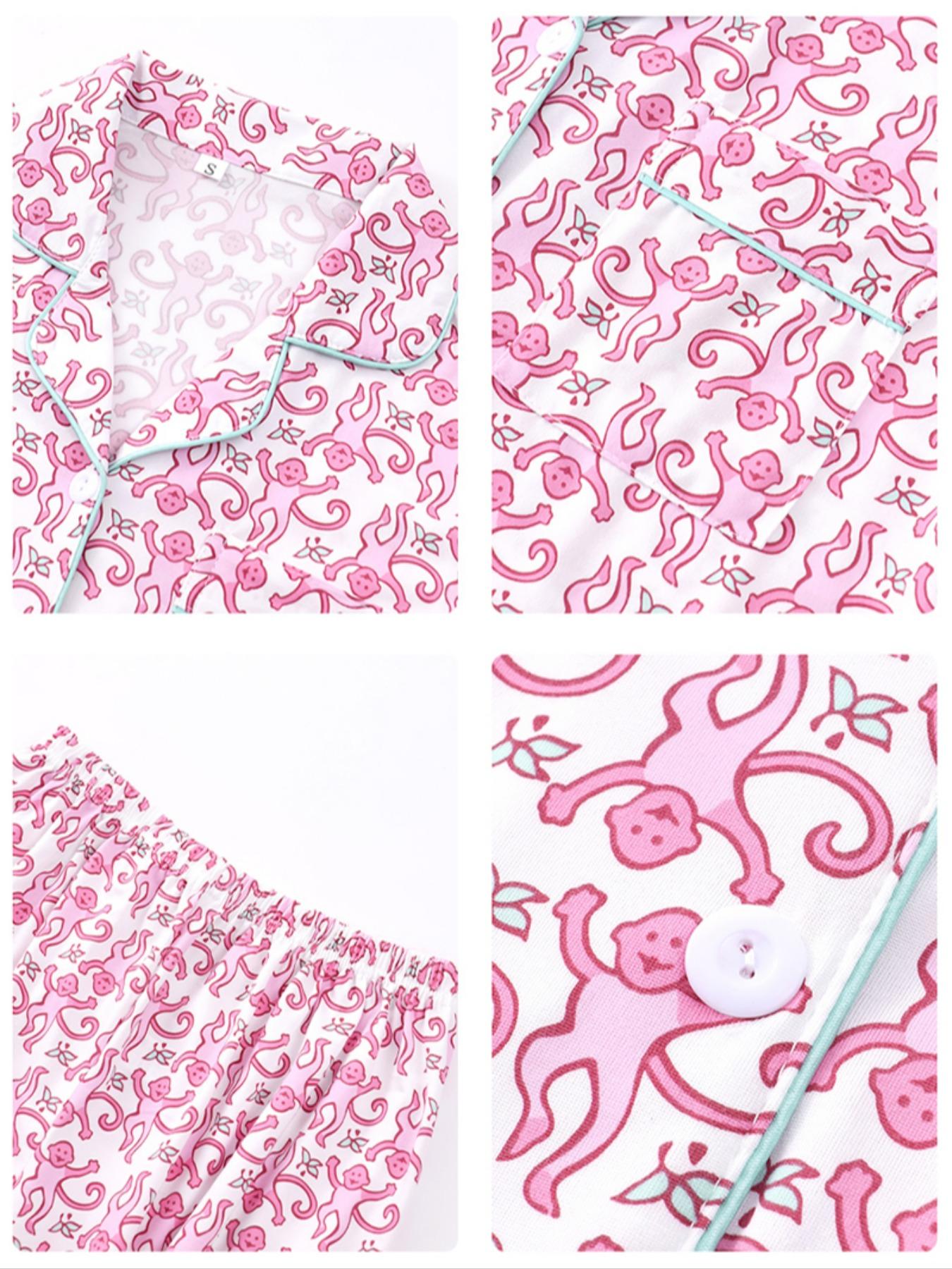 Women's All over Print Pajama Set, Comfortable Sleepwear and Loungewear for All Seasons, Includes Top Shorts and Pants, Home Wear