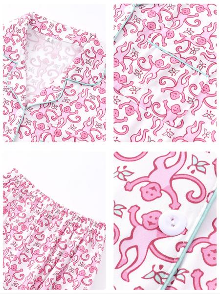 Women's All over Print Pajama Set, Comfortable Sleepwear and Loungewear for All Seasons, Includes Top Shorts and Pants, Home Wear