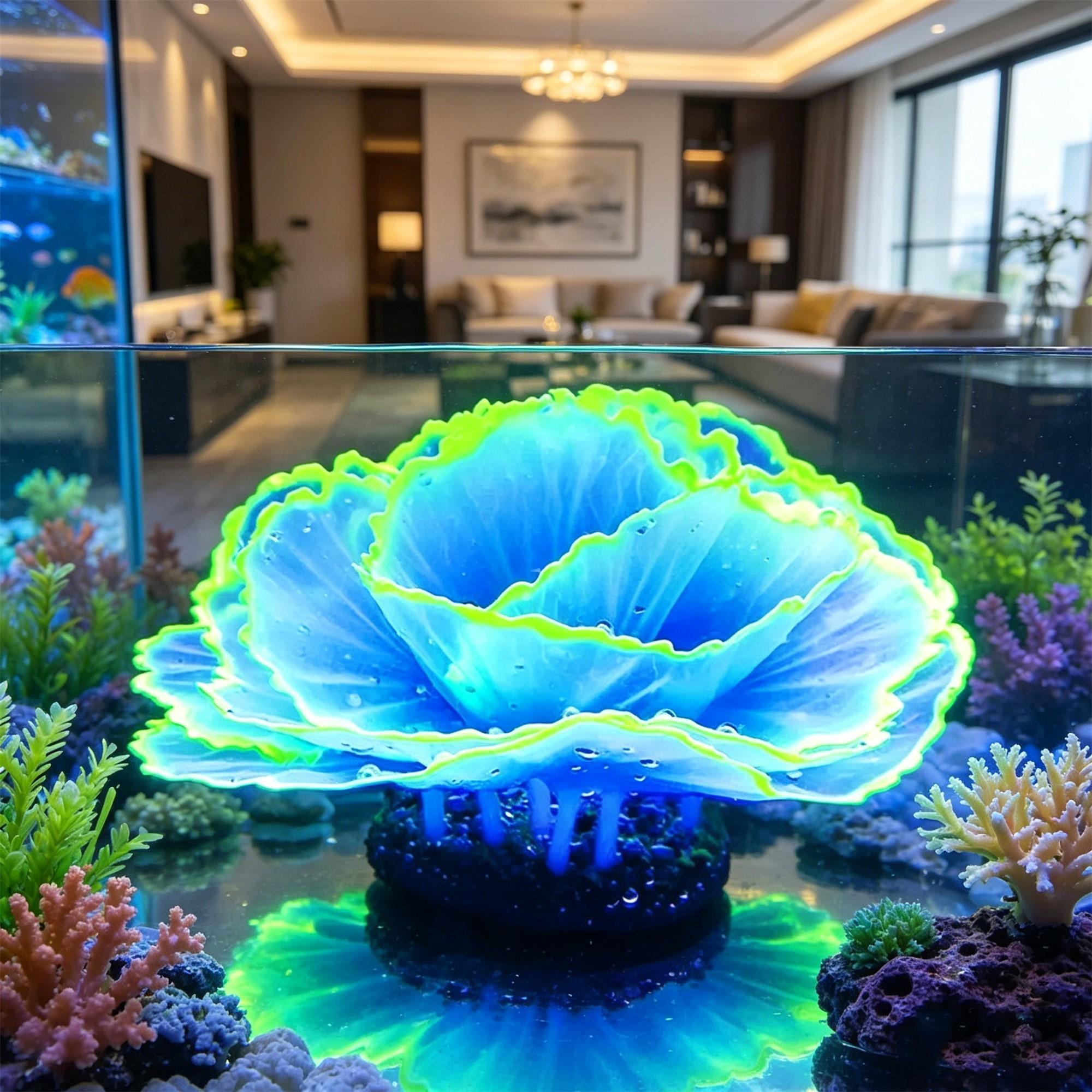 Aquarium Decorative Piece, Night Glow Fluorescent Jellyfish Coral Replica, Realistic Ocean Plant Decoration, Non-Electric Fish Tank Ornament